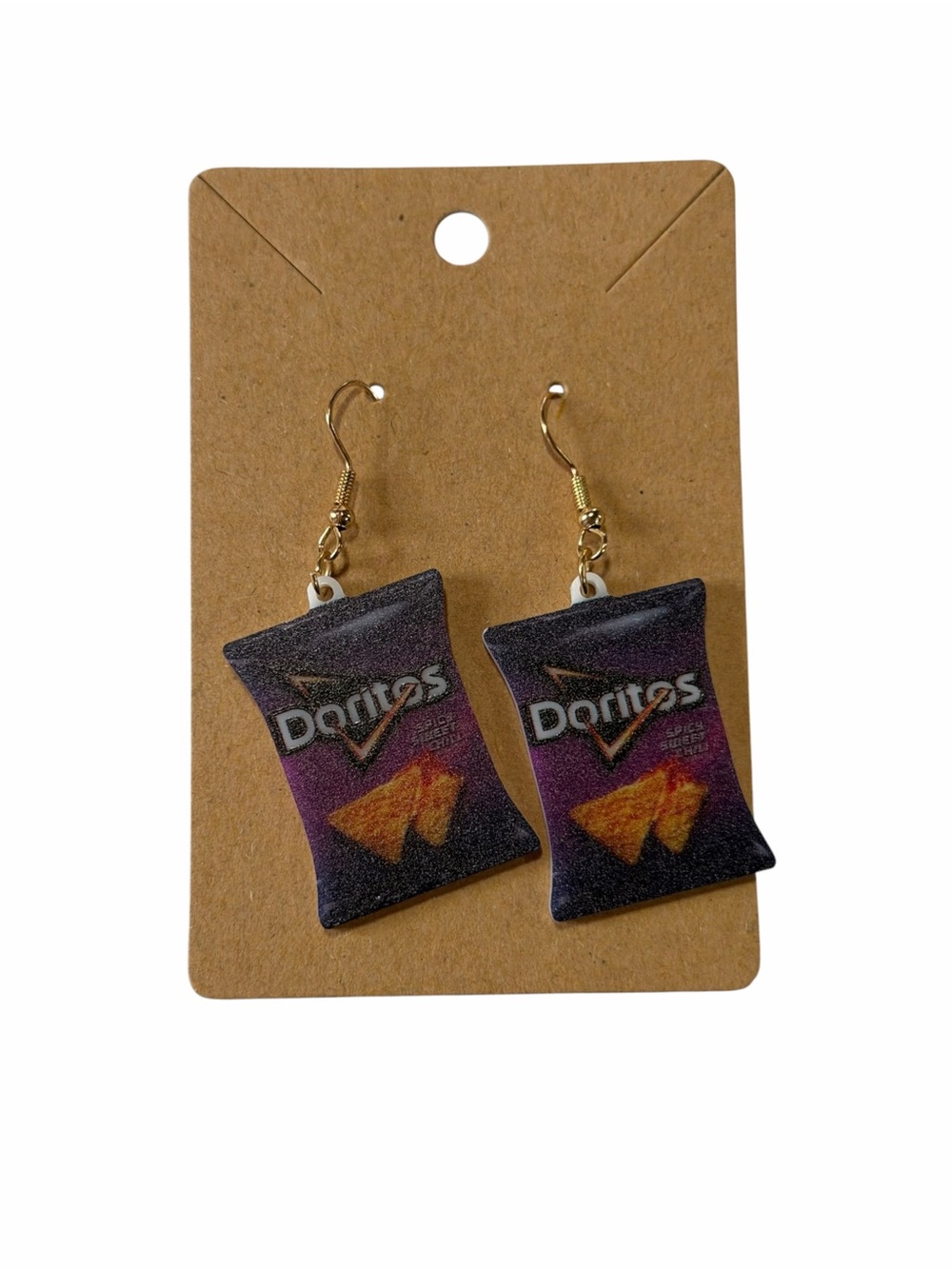 Novelty Purple Chip Bag Dangle Earrings - Fun Snack Jewelry